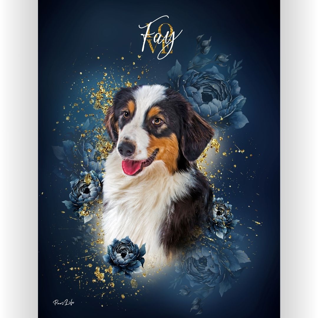 Portrait personnalisé - Style floral doré exclusif 