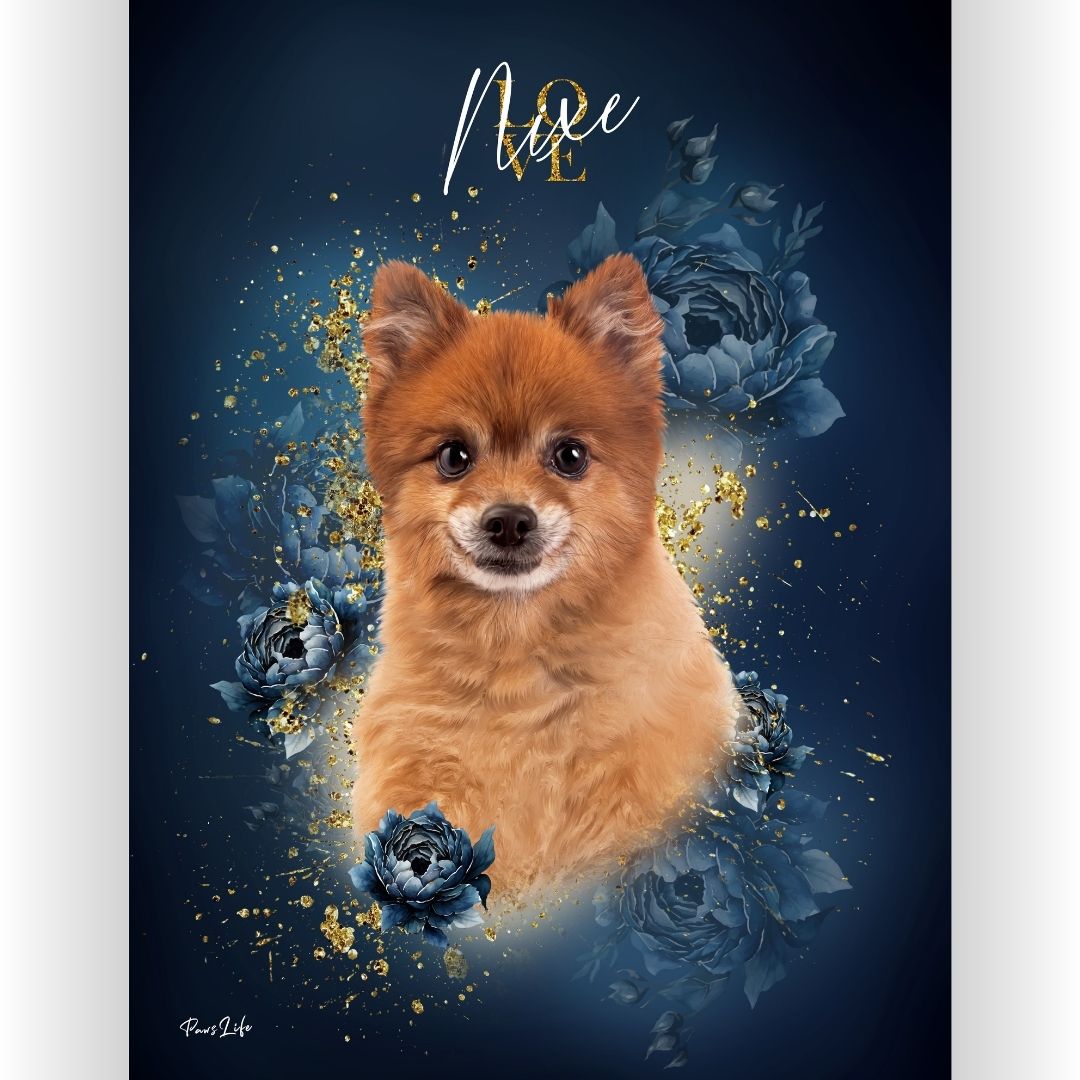 Portrait personnalisé - Style floral doré exclusif 