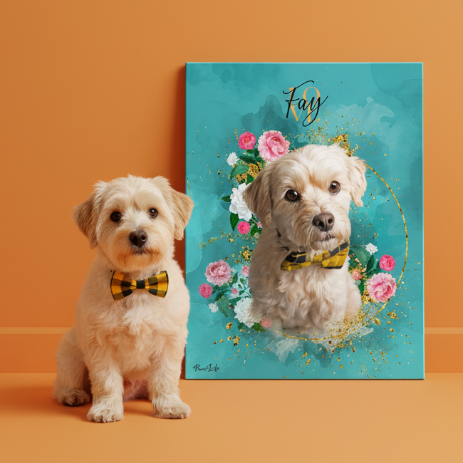 Portrait personnalisé - Style floral doré 