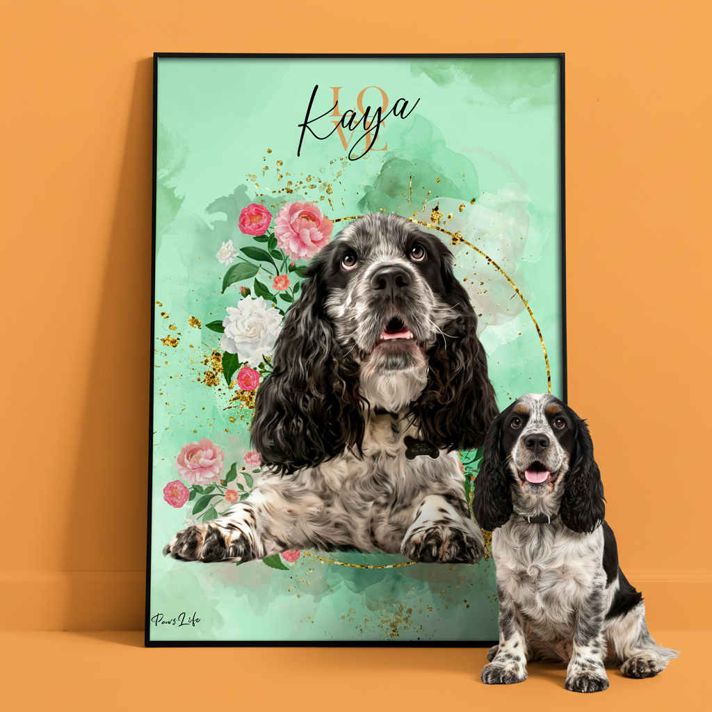 Portrait personnalisé - Style floral doré 