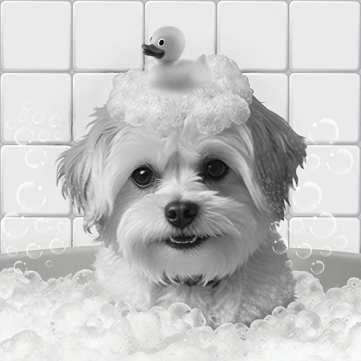 Portrait personnalisé de votre animal de compagnie dans la salle de bain pendant le bain