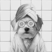 Portrait personnalisé de votre animal de compagnie dans la salle de bain avec des tranches de concombre