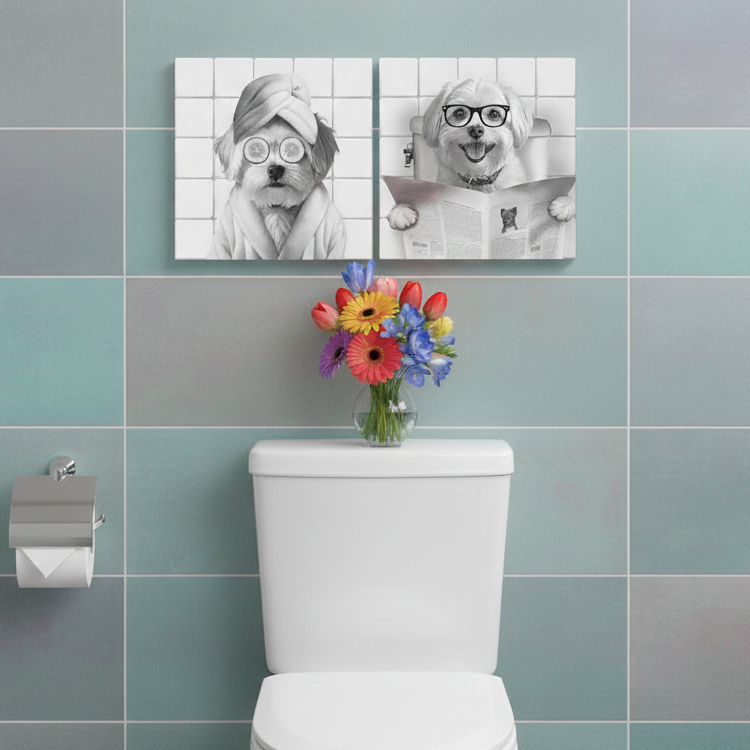 Portrait personnalisé de votre animal de compagnie dans la salle de bain avec des tranches de concombre
