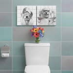 Portrait personnalisé de votre animal de compagnie dans la salle de bain avec des tranches de concombre